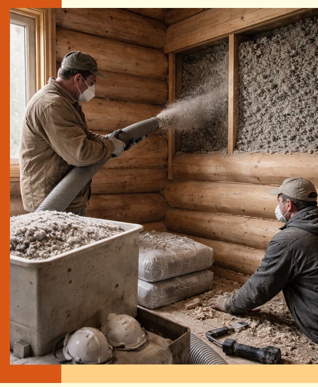 Утепление дома из бруса эковатой в Каменке